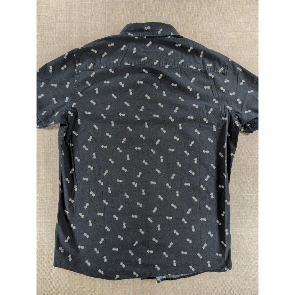 APT 9 Slim Fit Pineapple Button Up Shirt Mens M Gray Short Sleeve Stretch